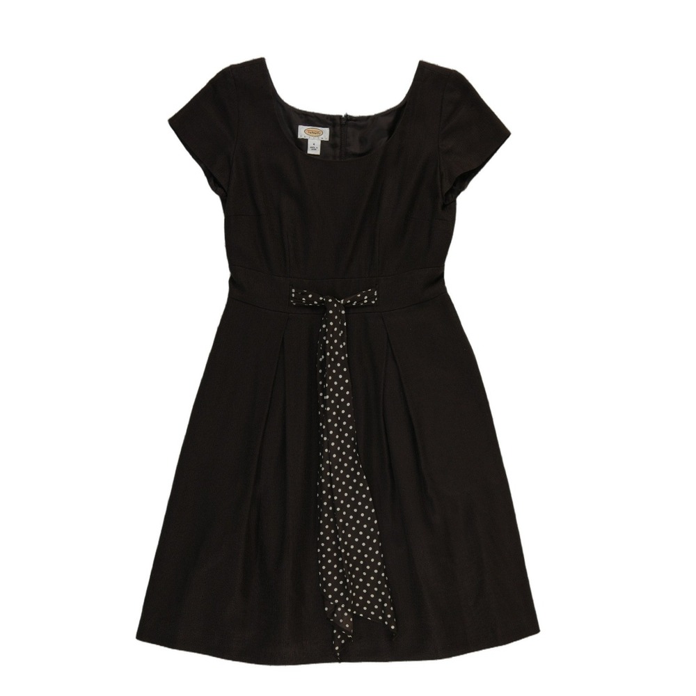 Talbots Fit & Flare Dress Women's Size 6P Petite Black Polka Dot Sash Tie - Picture 2 of 7